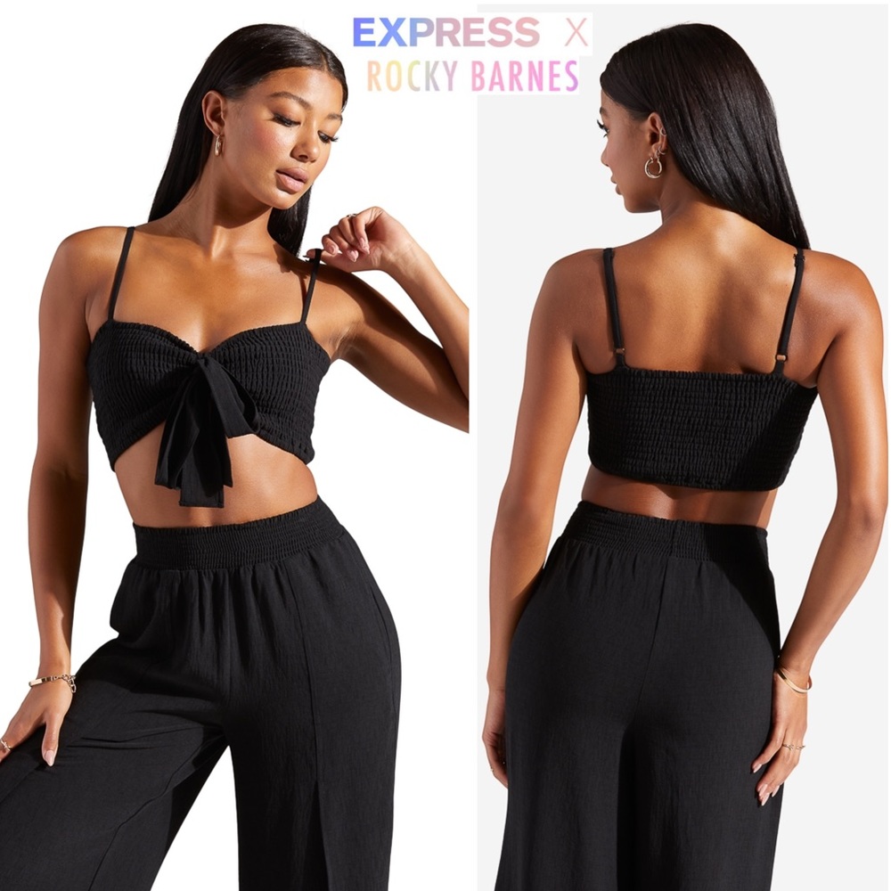 2🍭’s/$45~Express X Rocky Barnes Smocked Tie Front Crop Top NWT~Med